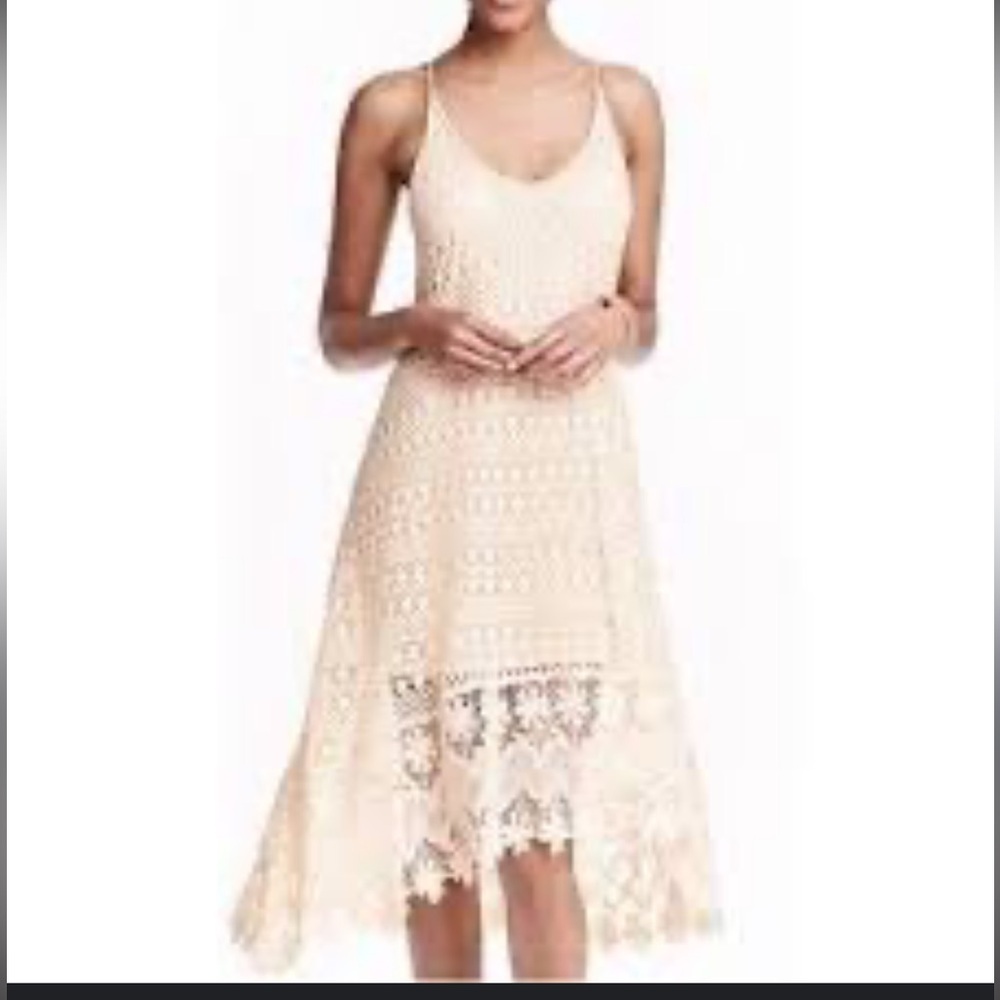 H&M Elegant Cream Racerback Lined Crochet Sleeveless Boho 8 Dress NWOT